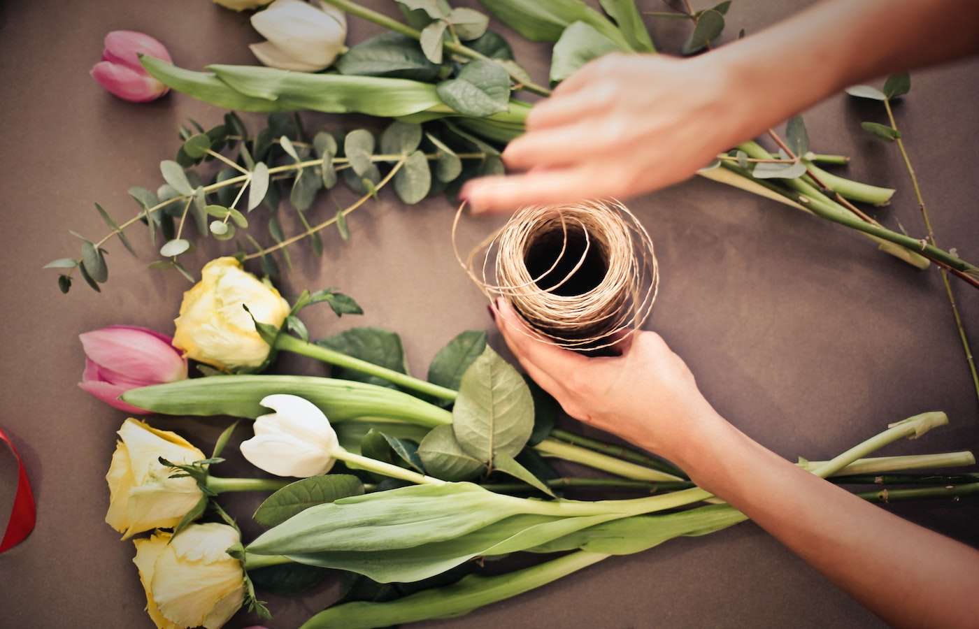 Florist arranging flowers