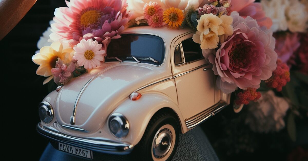 flowers in model car - safely transporting floral arrangements